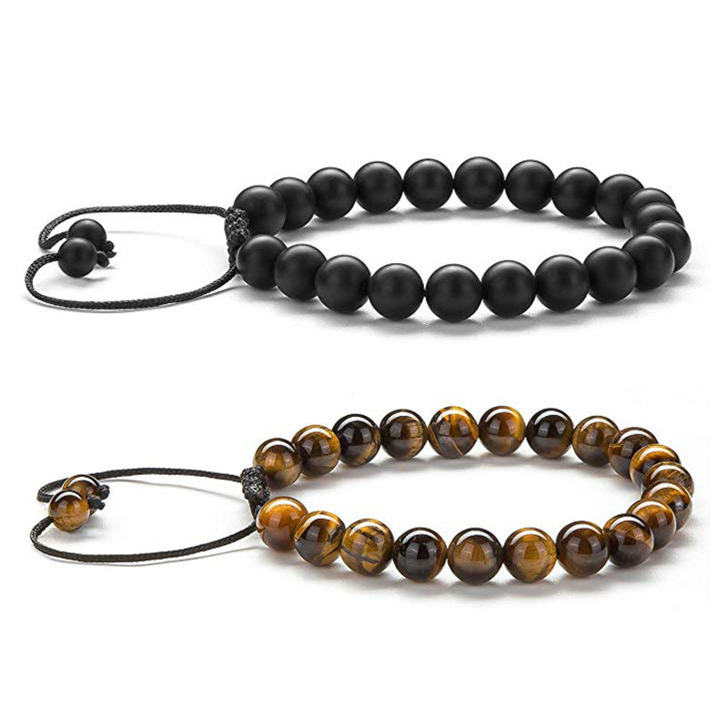 Tiger Eye Couple - Matte Black Agate Beads - Bracelets