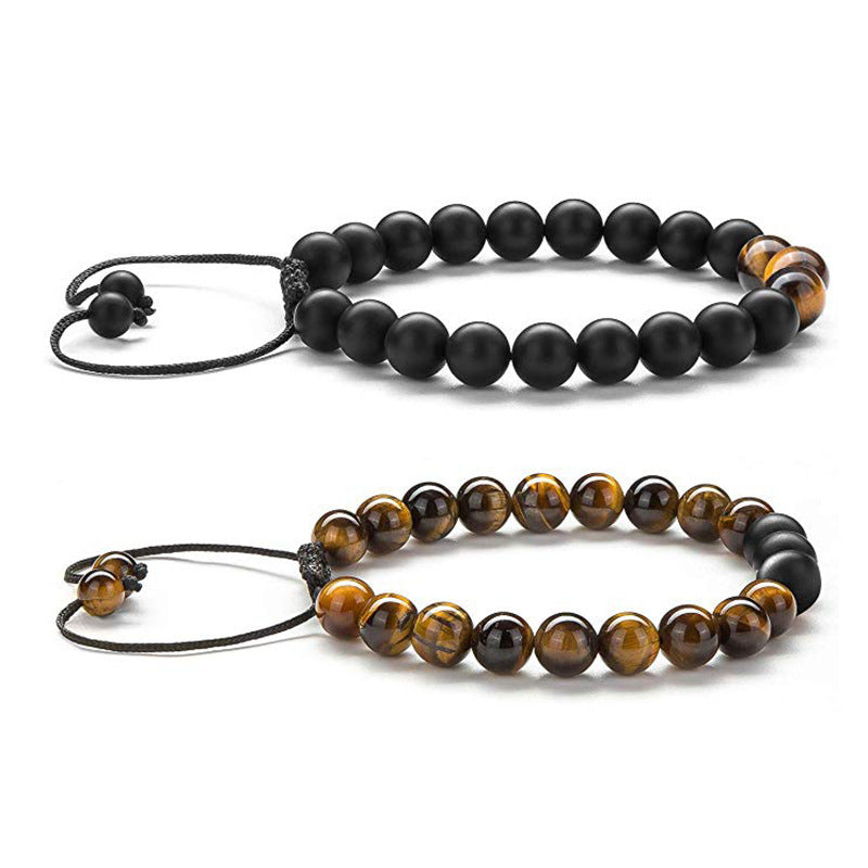 Tiger Eye Couple - Matte Black Agate Beads - Bracelets