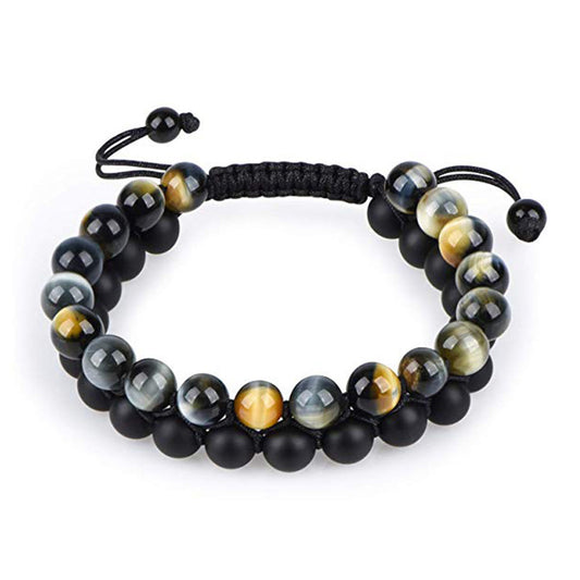 Tiger Eye Couple - Matte Black Agate Beads - Bracelets