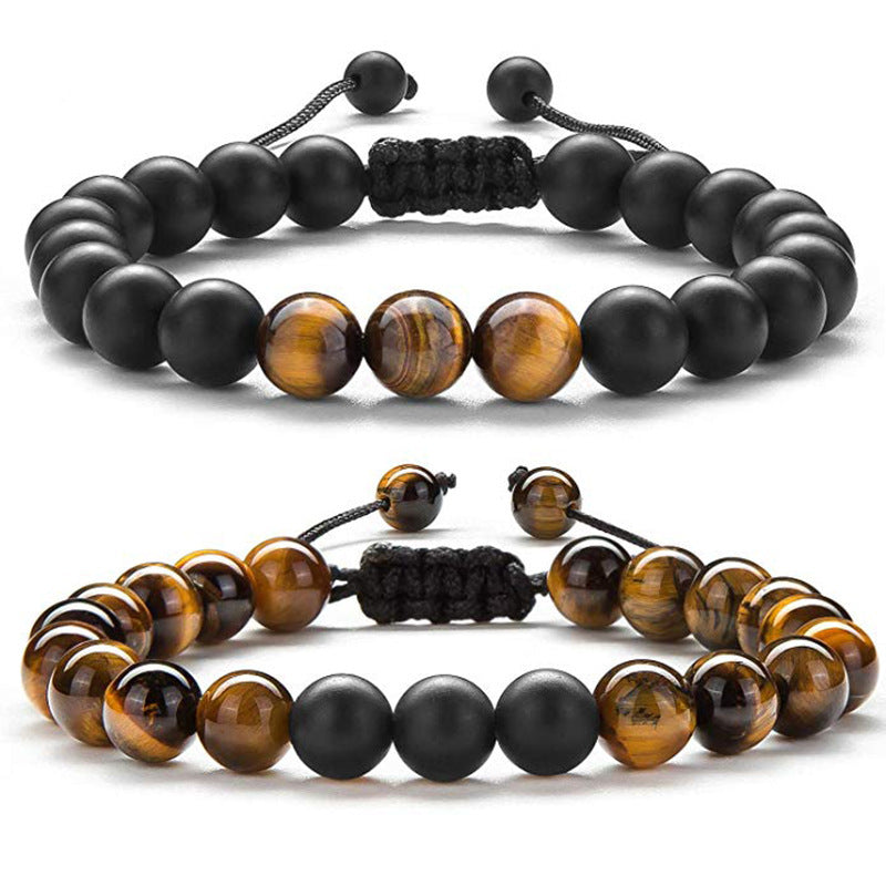 Tiger Eye Couple - Matte Black Agate Beads - Bracelets