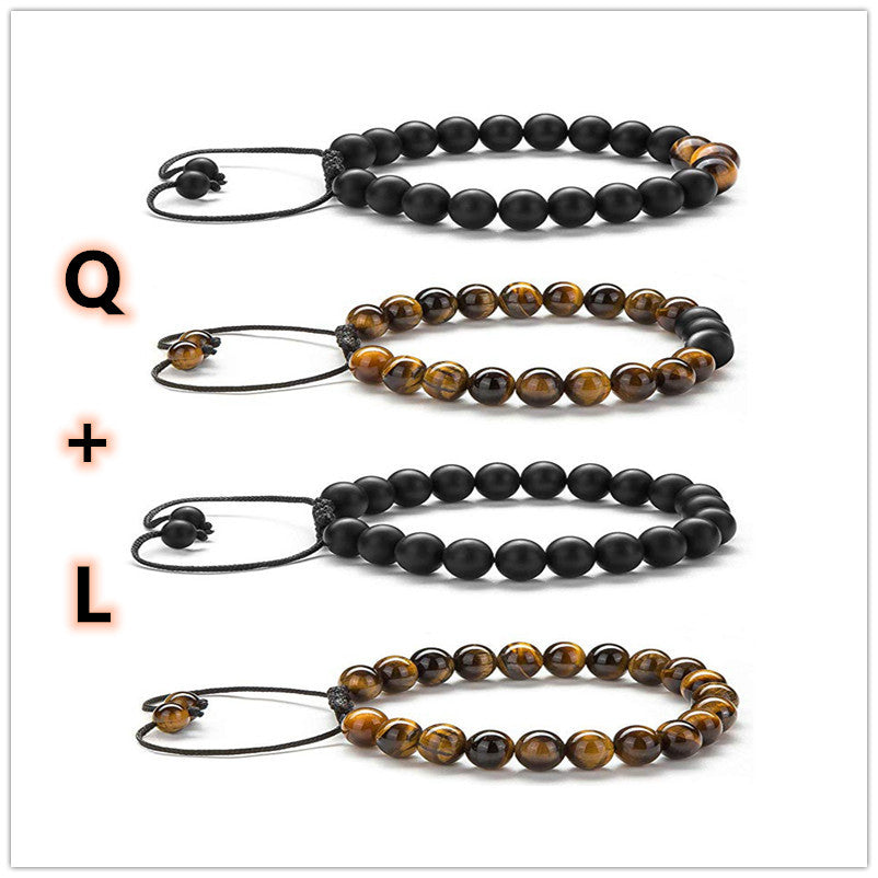 Tiger Eye Couple - Matte Black Agate Beads - Bracelets